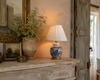 Legend of Asia Home Decor Blue And White Table Lamp Ancestor Mini Jar Boy With Kirin Gold Base