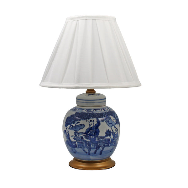 Legend of Asia Home Decor Blue And White Table Lamp Ancestor Mini Jar Boy With Kirin Gold Base