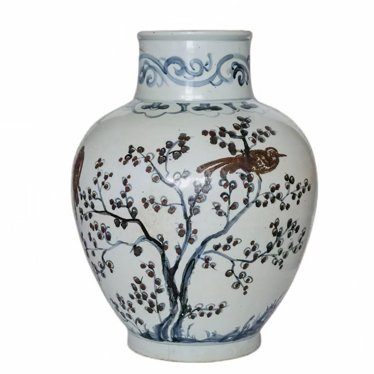 Legend of Asia Home Decor Blue & White Brown Magpie on Plum Tree Porcelain Jar