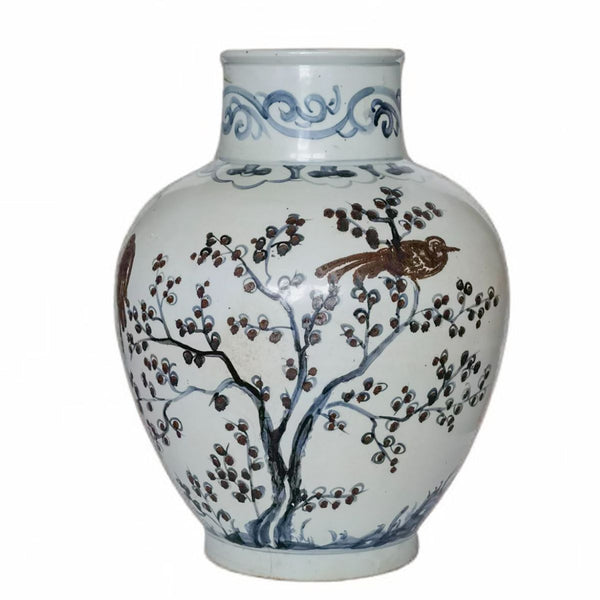 Legend of Asia Home Decor Blue & White Brown Magpie on Plum Tree Porcelain Jar