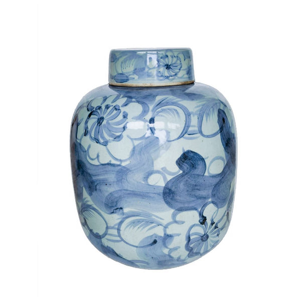 Legend of Asia Home Decor Blue & White Silla Flower Porcelain Melon Jar