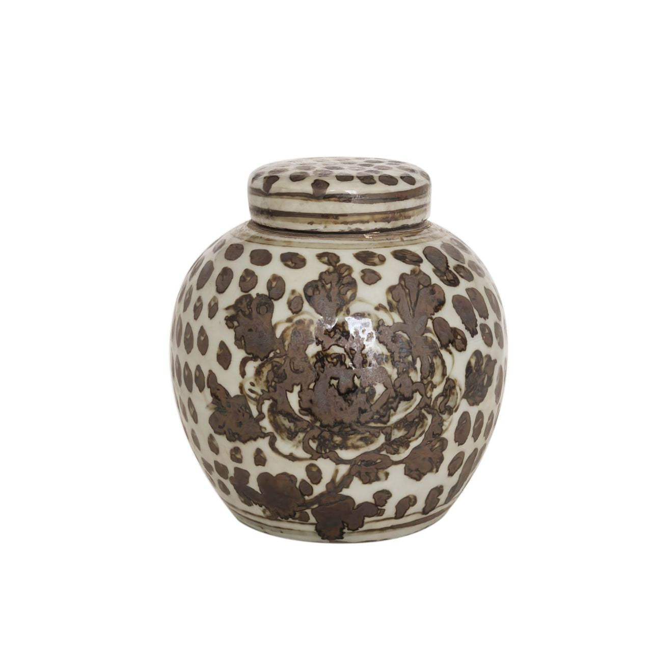 Legend of Asia Home Decor Brown & White Porcelain Mini Jar Peony Dots