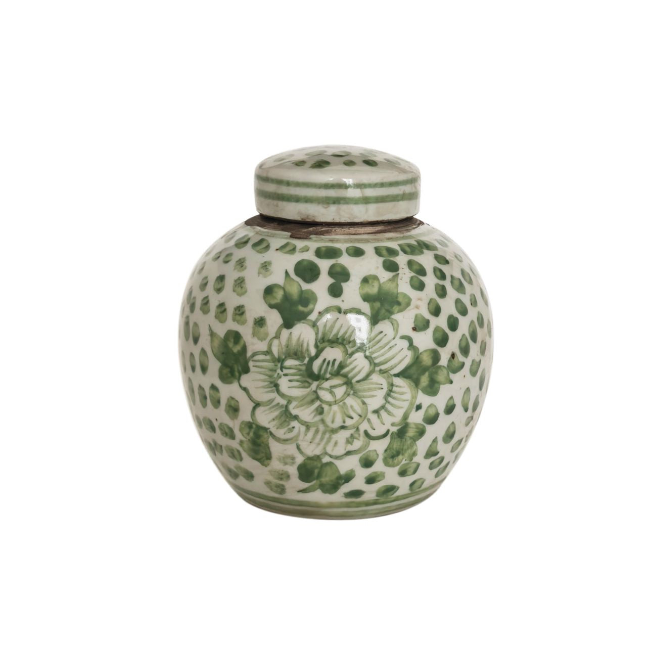 Legend of Asia Home Decor Green & White Porcelain Mini Jar Blooming Rose
