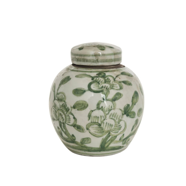 Legend of Asia Home Decor Green & White Porcelain Mini Jar Jasmine Motif