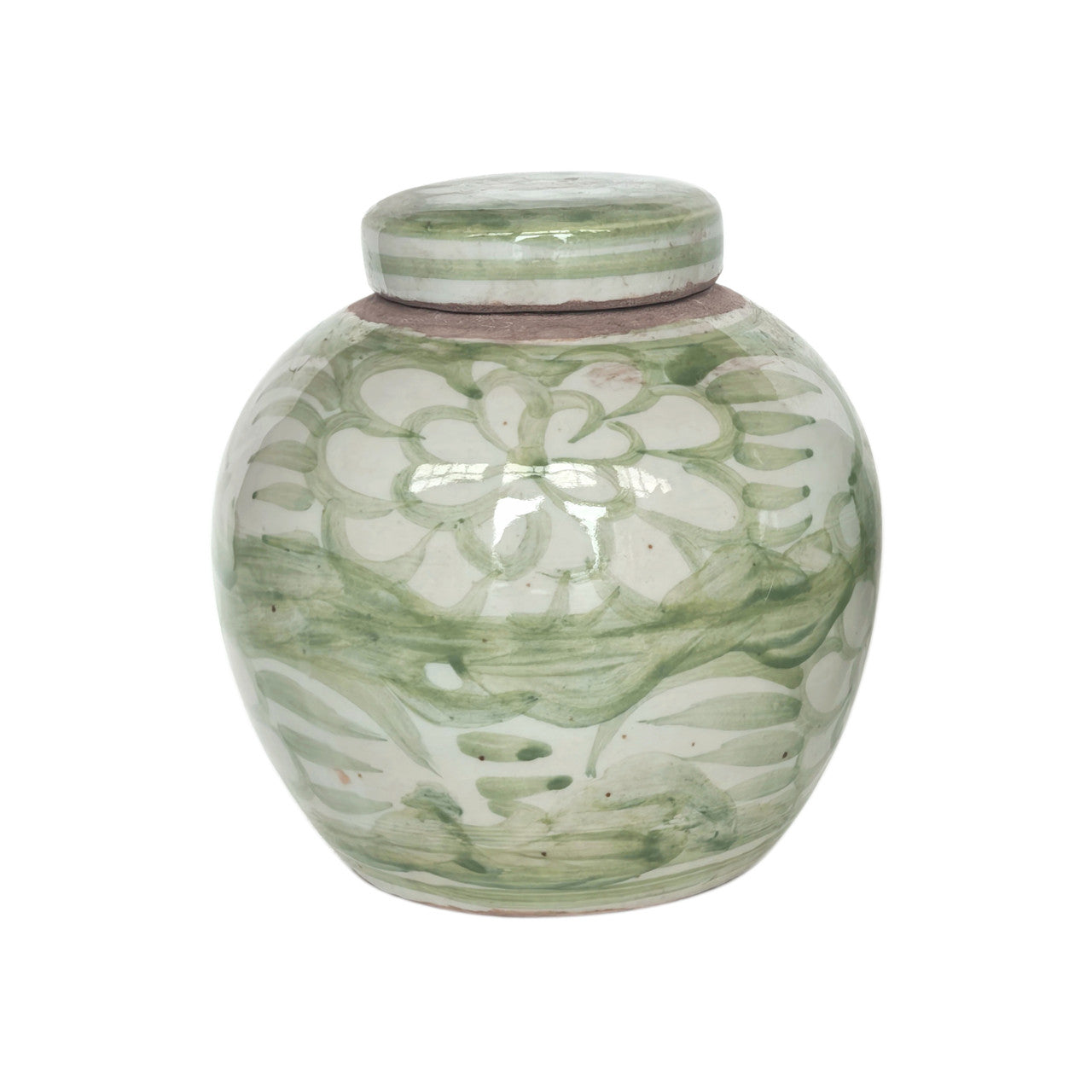 Legend of Asia Home Decor Green & White Porcelain Mini Jar Sea Flower Motif