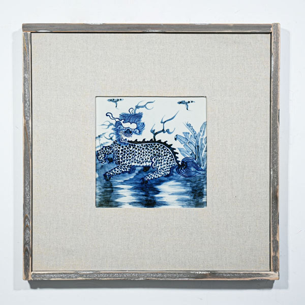 Legend of Asia Home Decor Hand Painted Blue & White Porcelain Tile Kirin Motif - Framed /12F02