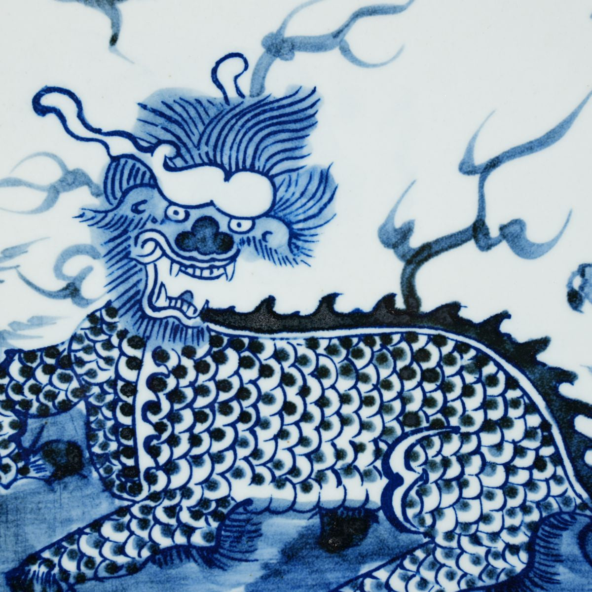Legend of Asia Home Decor Hand Painted Blue & White Porcelain Tile Kirin Motif - Framed /12F02