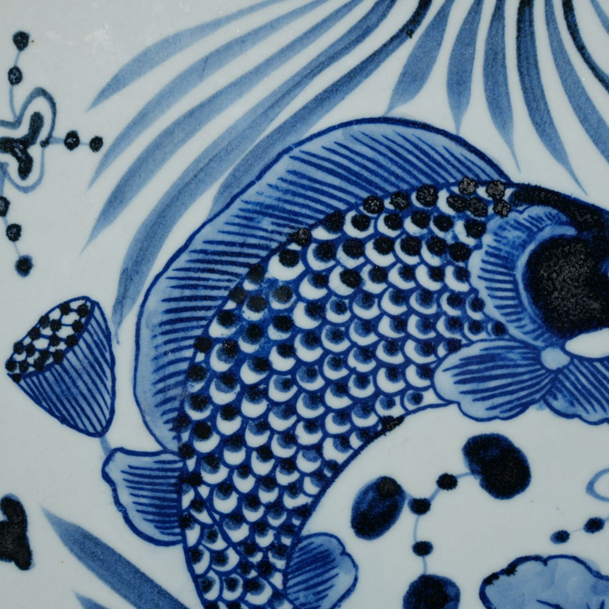 Legend of Asia Home Decor Hand Painted Blue & White Porcelain Tile Koi Lotus - Framed /12F02A