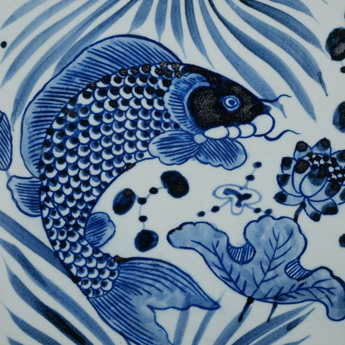 Legend of Asia Home Decor Hand Painted Blue & White Porcelain Tile Koi Lotus - Framed /12F02A