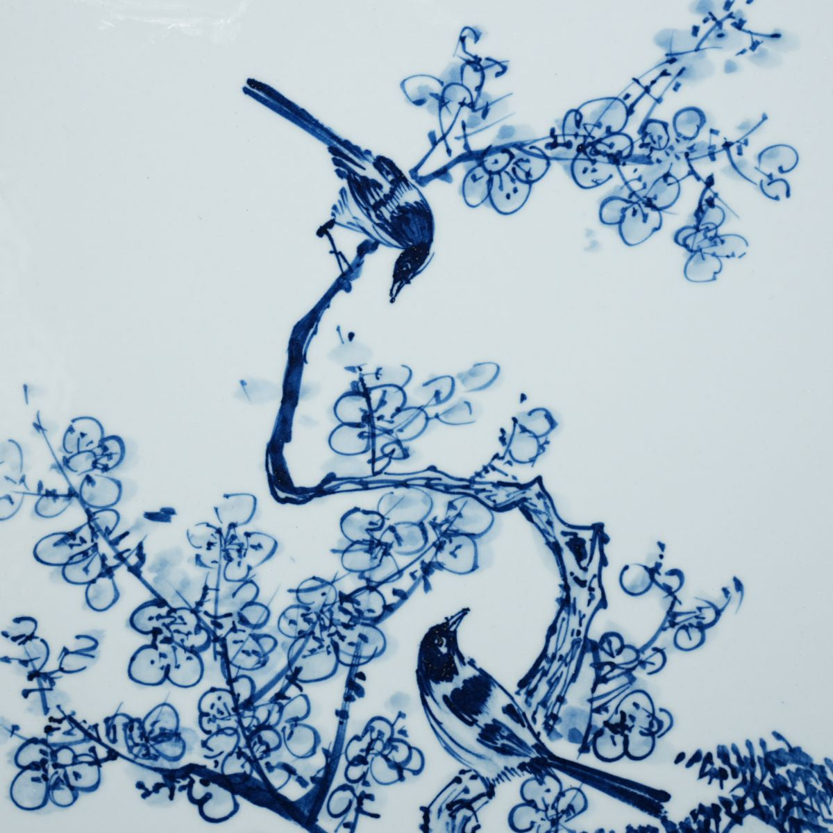 Legend of Asia Home Decor Hand Painted Blue & White Porcelain Tile Magpie Plum Blossom - Framed /24F02
