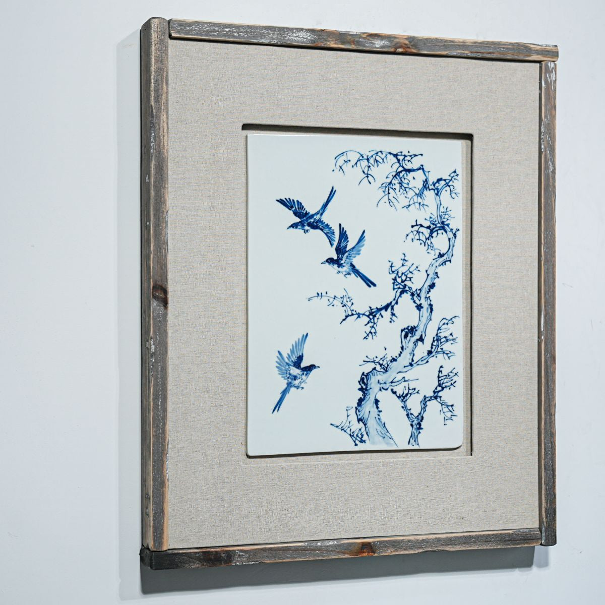 Legend of Asia Home Decor Hand Painted Blue & White Porcelain Tile Messenger of Spring - Framed /24F02