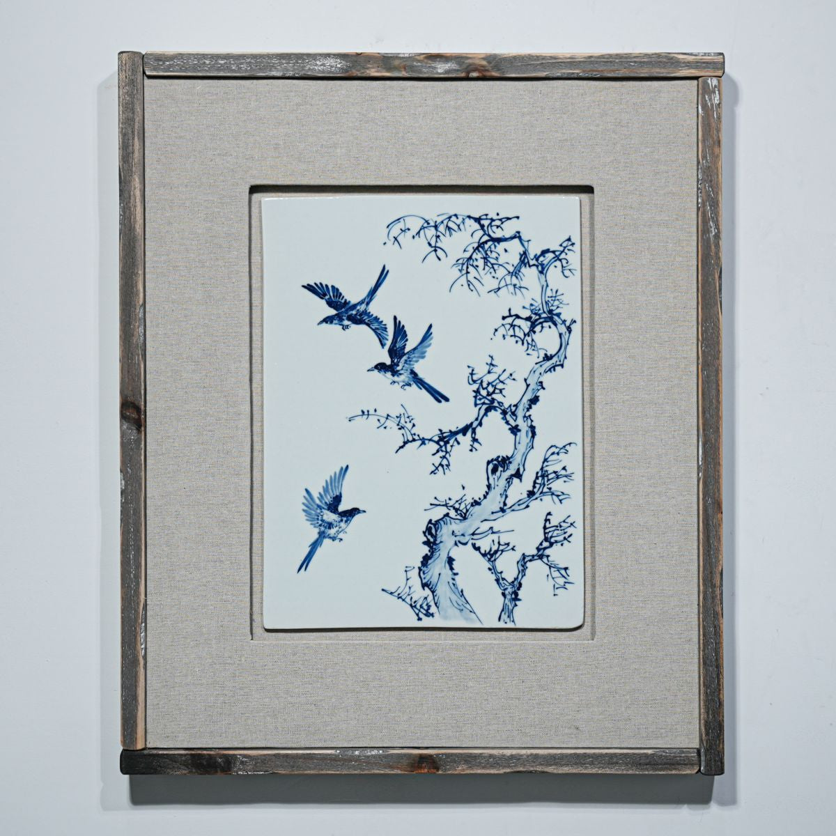 Legend of Asia Home Decor Hand Painted Blue & White Porcelain Tile Messenger of Spring - Framed /24F02