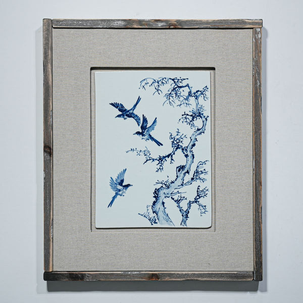 Legend of Asia Home Decor Hand Painted Blue & White Porcelain Tile Messenger of Spring - Framed /24F02