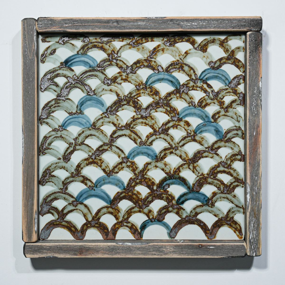 Legend of Asia Home Decor Hand Painted Brown & White Porcelain Tile Dragon Scale - Framed /12F02A