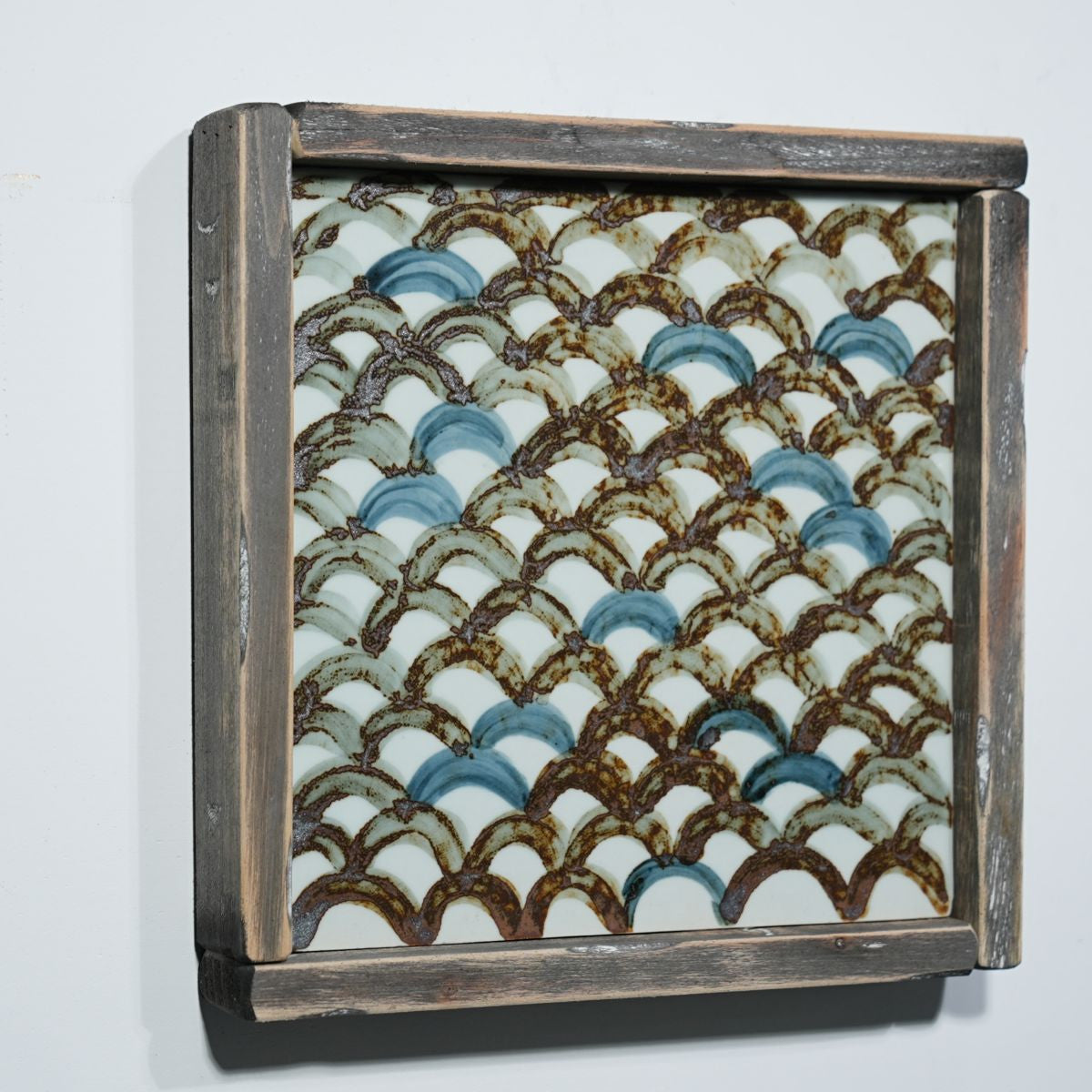 Legend of Asia Home Decor Hand Painted Brown & White Porcelain Tile Dragon Scale - Framed /12F02A