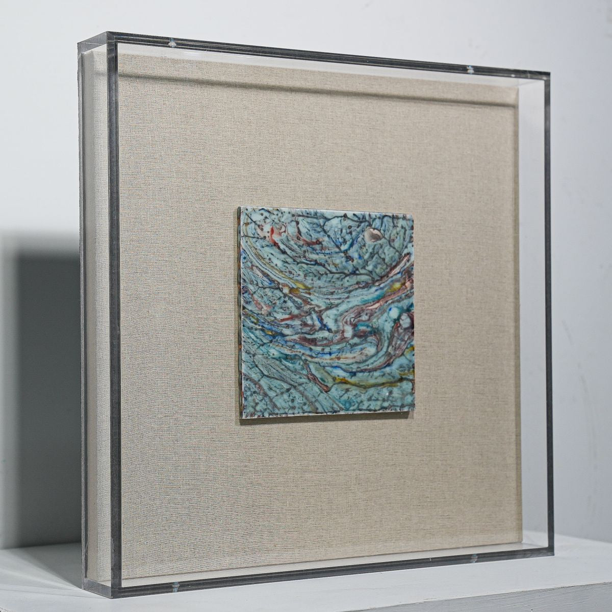 Legend of Asia Home Decor Handmade Porcelain Tile Reaction Glaze Desert Mirage - Acrylic Shadow Box /8S09