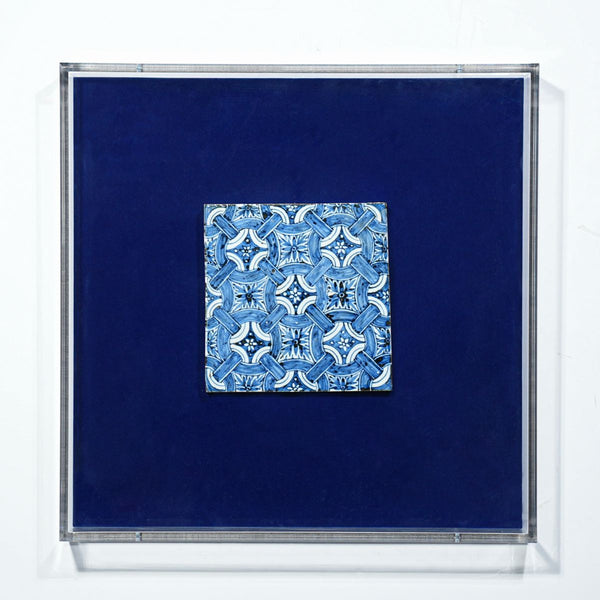 Legend of Asia Home Decor Handpainted Antique Reproduction Porcelain Tile Blue & White Lucky Knots - Acrylic Shadow Box /S06