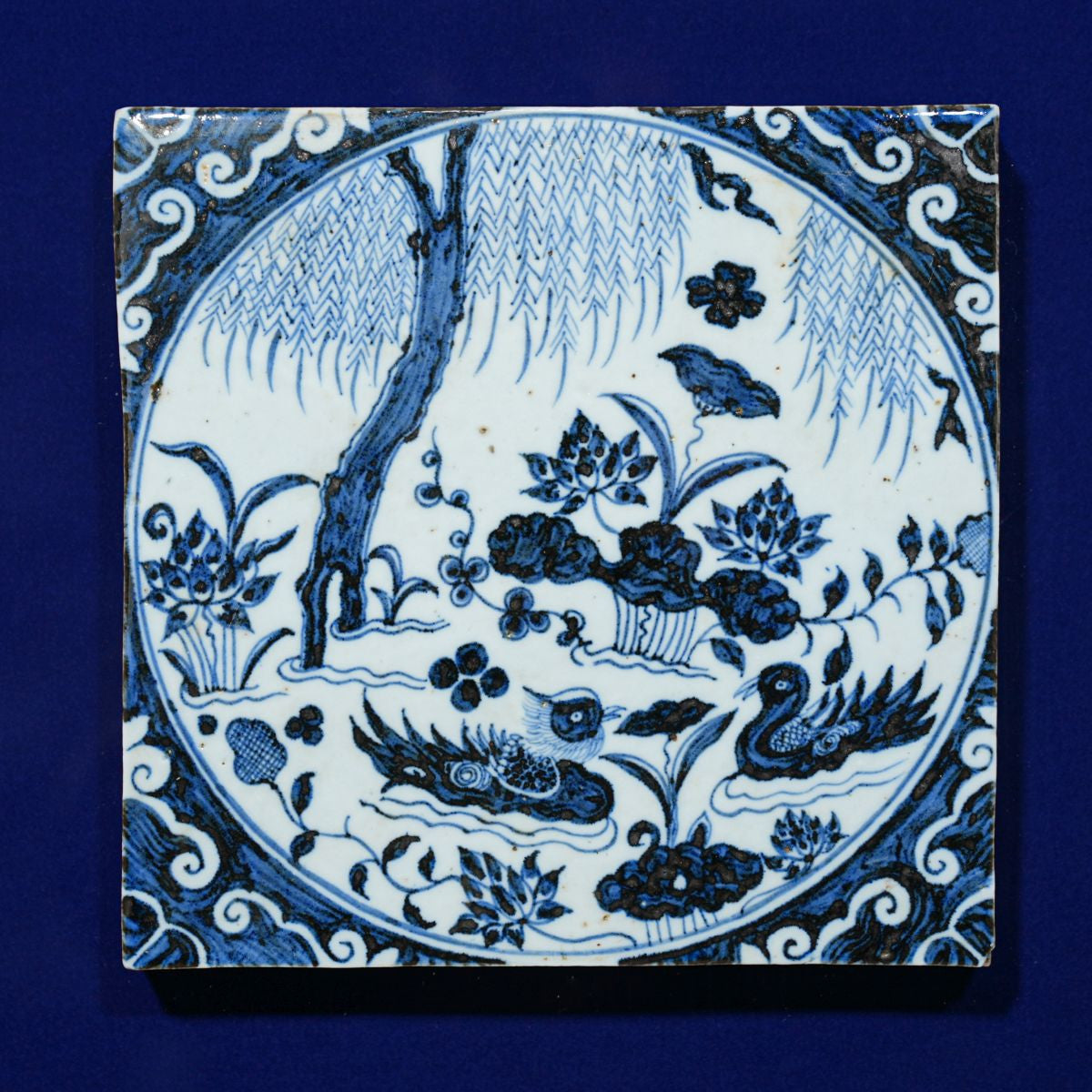Legend of Asia Home Decor Handpainted Antique Reproduction Porcelain Tile Blue & White Mandarin Ducks - Acrylic Shadow Box...