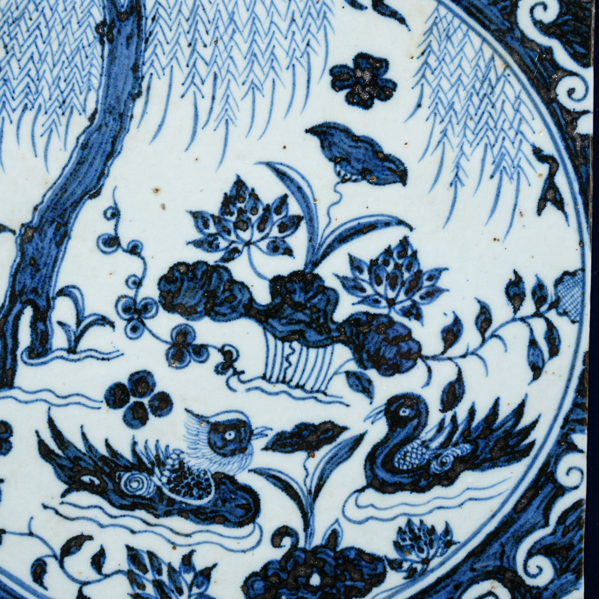 Legend of Asia Home Decor Handpainted Antique Reproduction Porcelain Tile Blue & White Mandarin Ducks - Acrylic Shadow Box...