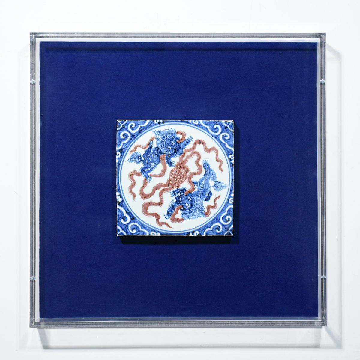 Legend of Asia Home Decor Handpainted Antique Reproduction Porcelain Tile Dancing Lions - Acrylic Shadow Box /S06