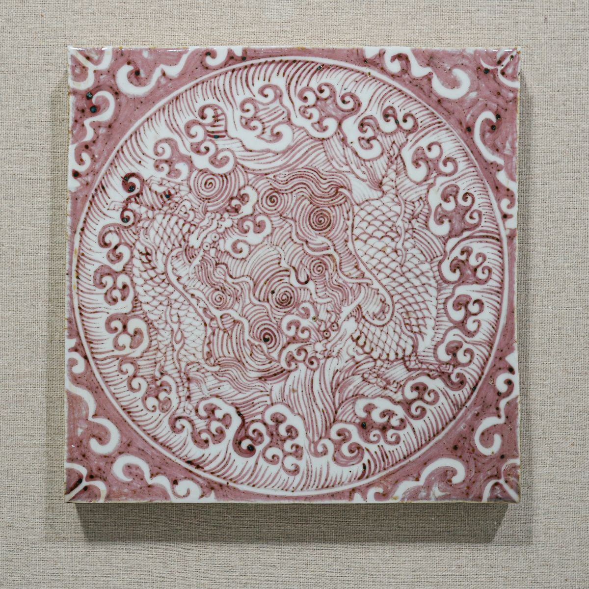 Legend of Asia Home Decor Handpainted Antique Reproduction Porcelain Tile Double Dragon Dancing in Ocean - Acrylic Shadow ...