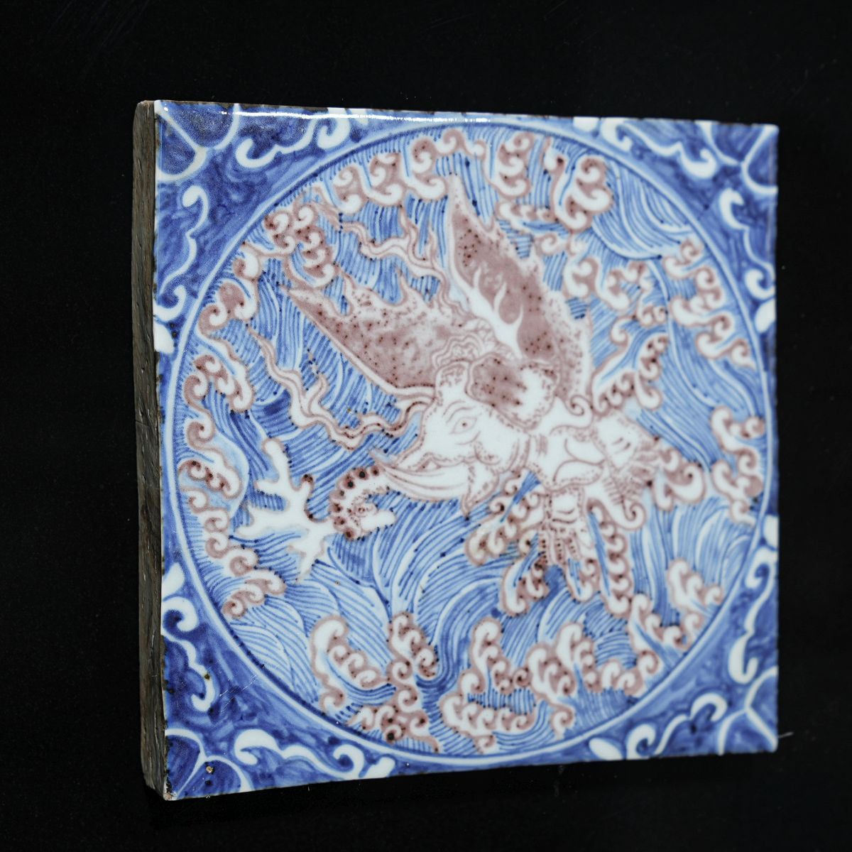 Legend of Asia Home Decor Handpainted Antique Reproduction Porcelain Tile Flying Elephant - Acrylic Shadow Box /S01