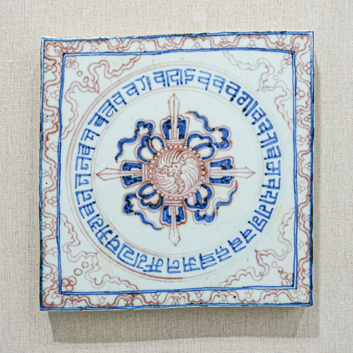 Legend of Asia Home Decor Handpainted Antique Reproduction Porcelain Tile Tibetan Dharma Wheel - Acrylic Shadow Box /S07