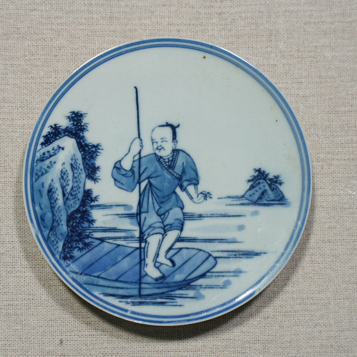 Legend of Asia Home Decor Handpainted Blue & White Porcelain Coaster Boatman - Acrylic Shadow Box /S59