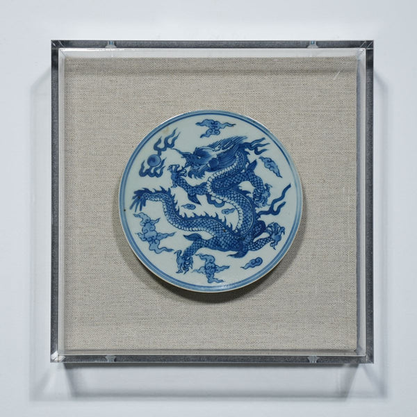 Legend of Asia Home Decor Handpainted Blue & White Porcelain Coaster Dragon - Acrylic Shadow Box /S59