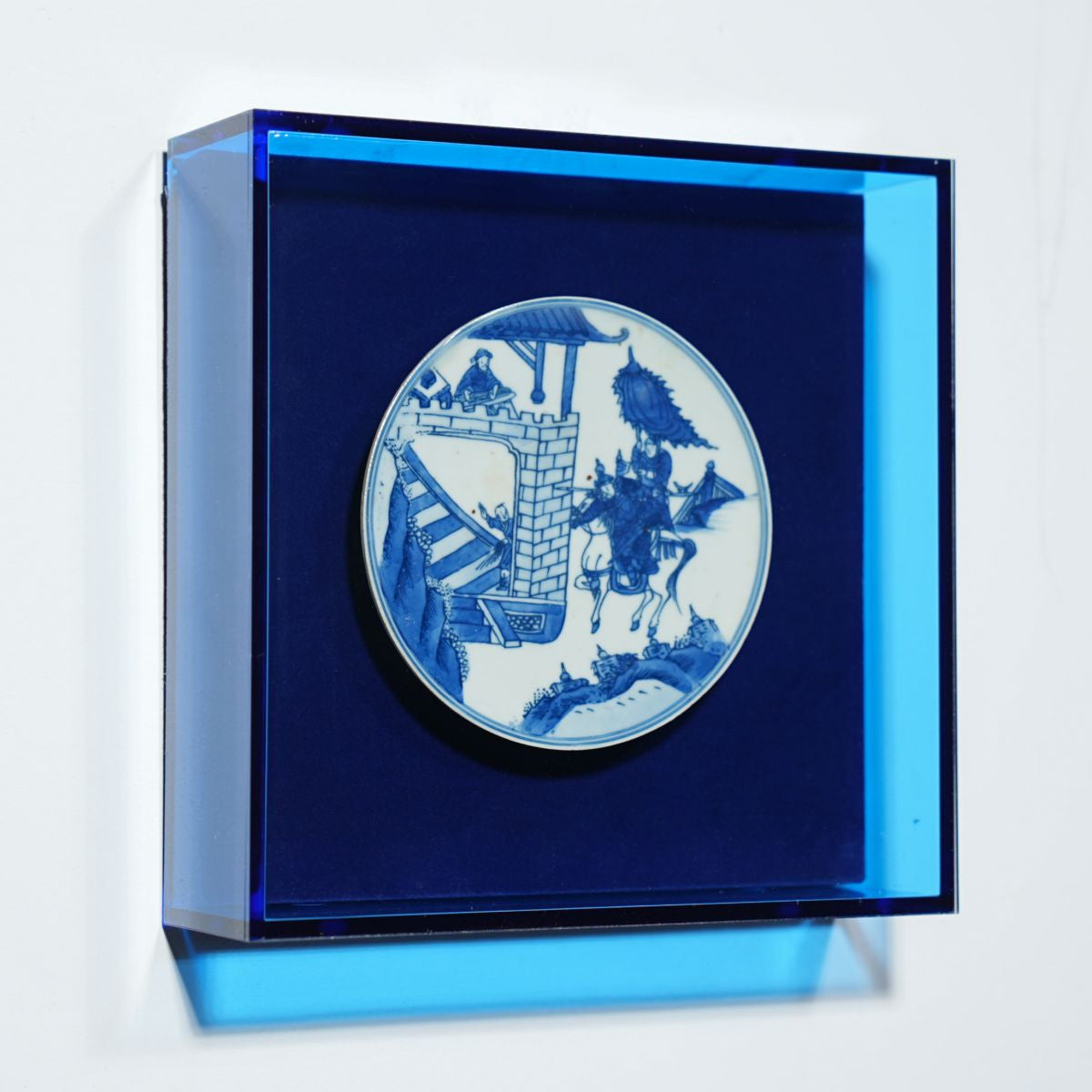 Legend of Asia Home Decor Handpainted Blue & White Porcelain Coaster Enemy At Gate - Acrylic Shadow Box /S55