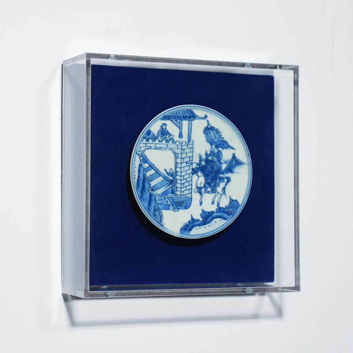 Legend of Asia Home Decor Handpainted Blue & White Porcelain Coaster Enemy At Gate - Acrylic Shadow Box /S56