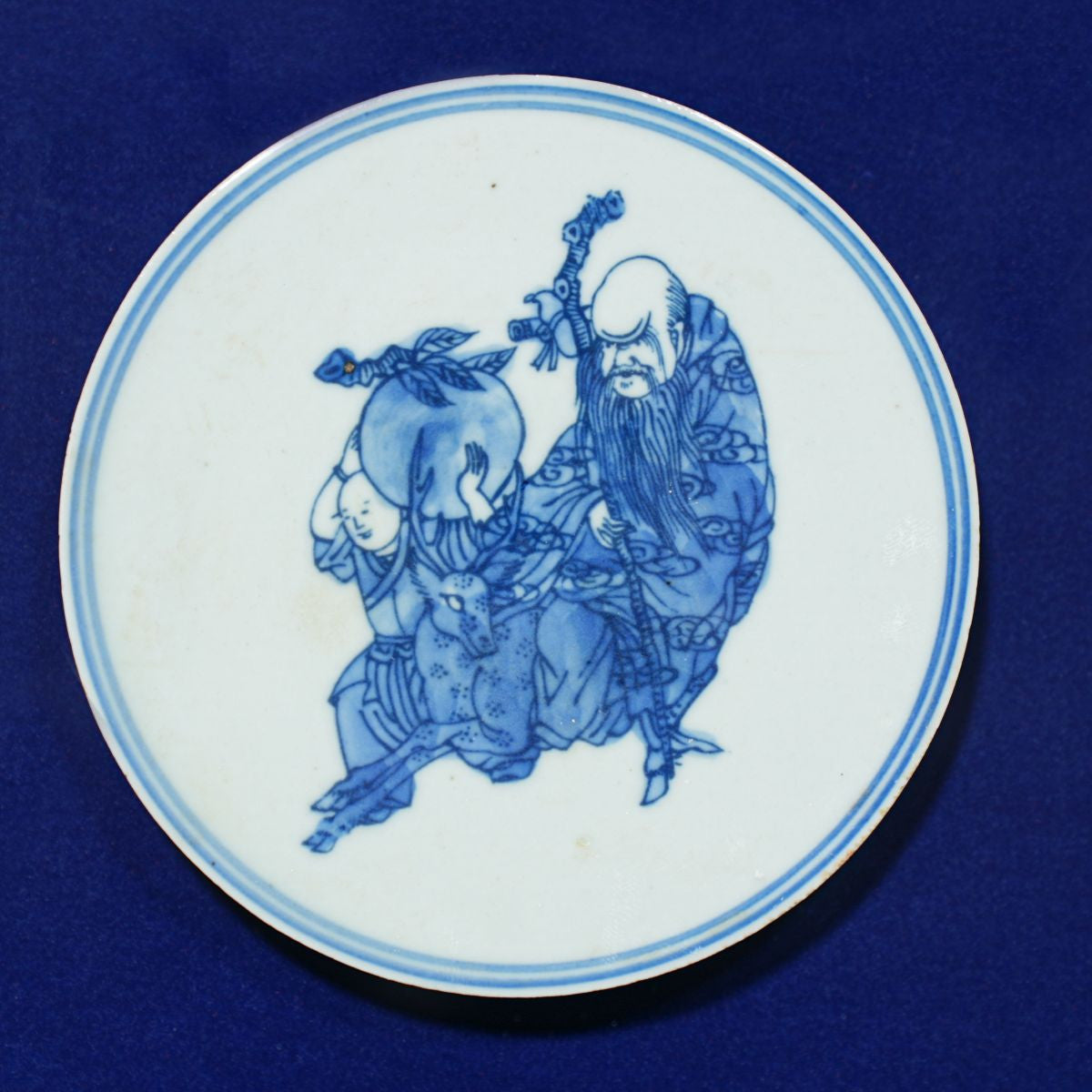 Legend of Asia Home Decor Handpainted Blue & White Porcelain Coaster God of Longevity - Acrylic Shadow Box /S55