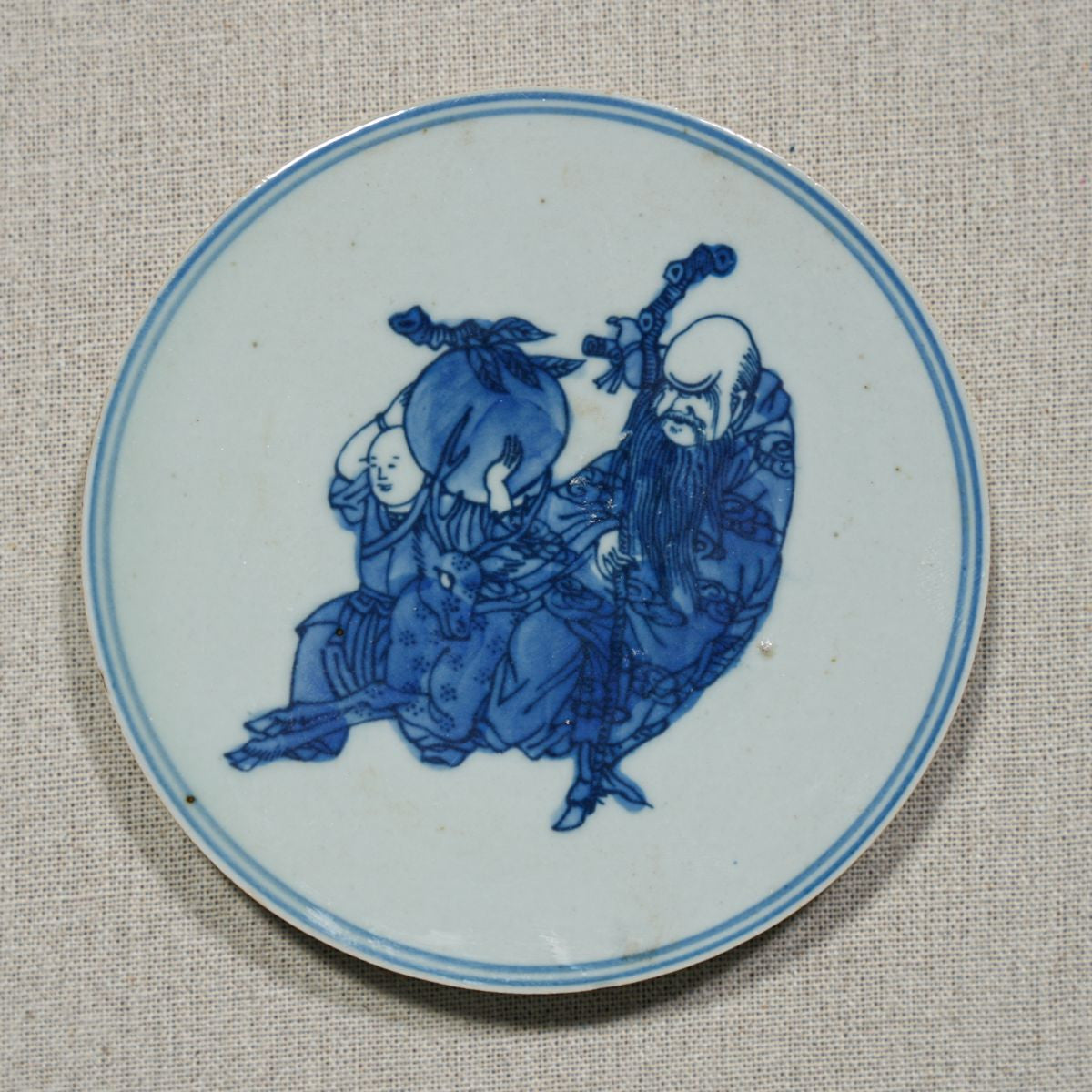 Legend of Asia Home Decor Handpainted Blue & White Porcelain Coaster God of Longevity - Acrylic Shadow Box /S59
