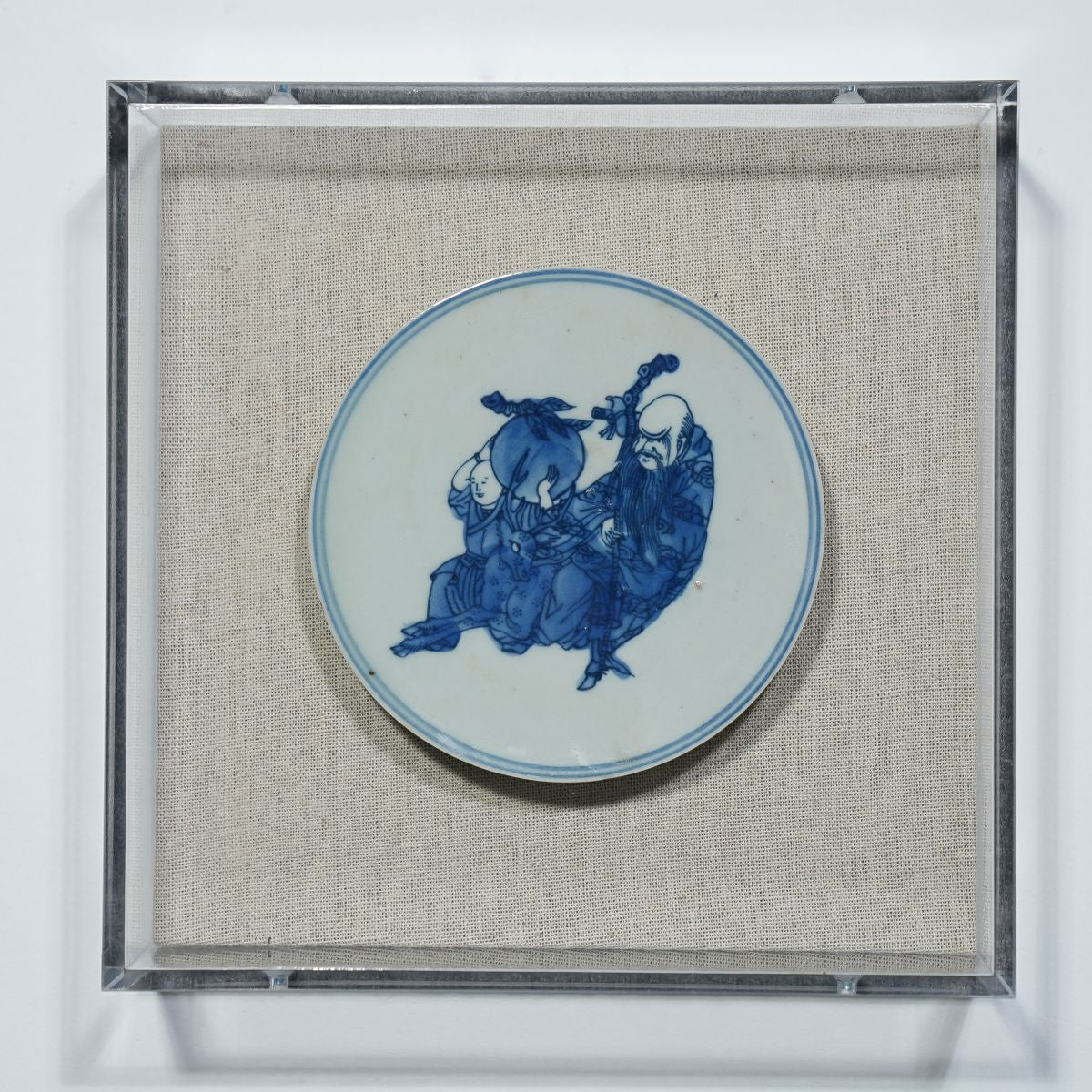 Legend of Asia Home Decor Handpainted Blue & White Porcelain Coaster God of Longevity - Acrylic Shadow Box /S59