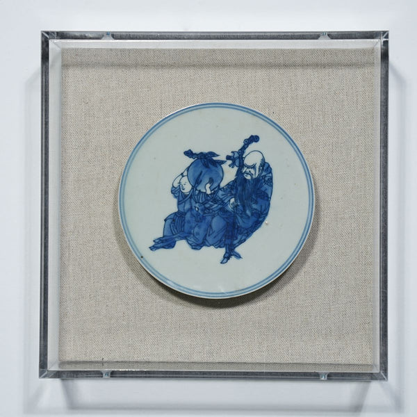 Legend of Asia Home Decor Handpainted Blue & White Porcelain Coaster God of Longevity - Acrylic Shadow Box /S59