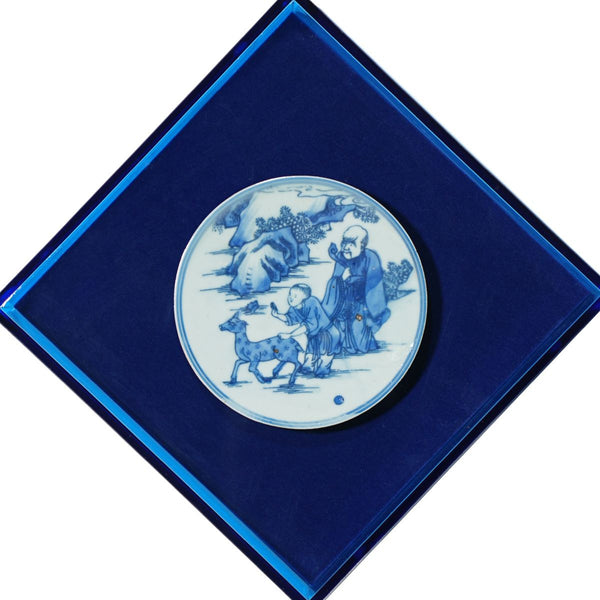 Legend of Asia Home Decor Handpainted Blue & White Porcelain Coaster God of Prosperity - Acrylic Shadow Box /S55D