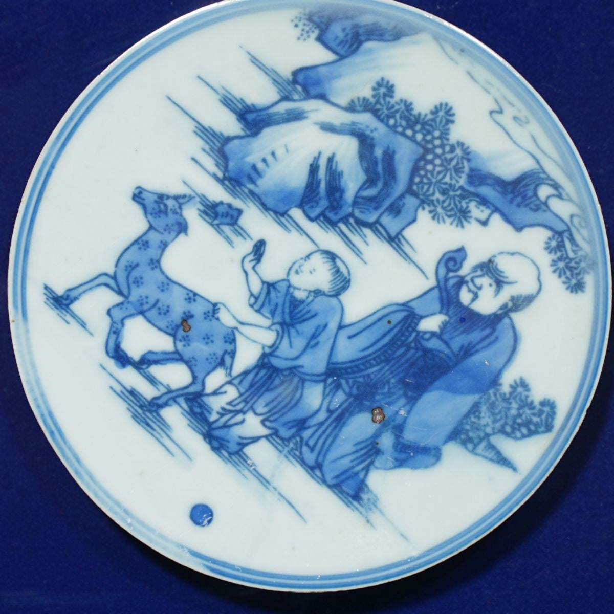 Legend of Asia Home Decor Handpainted Blue & White Porcelain Coaster God of Prosperity - Acrylic Shadow Box /S55D