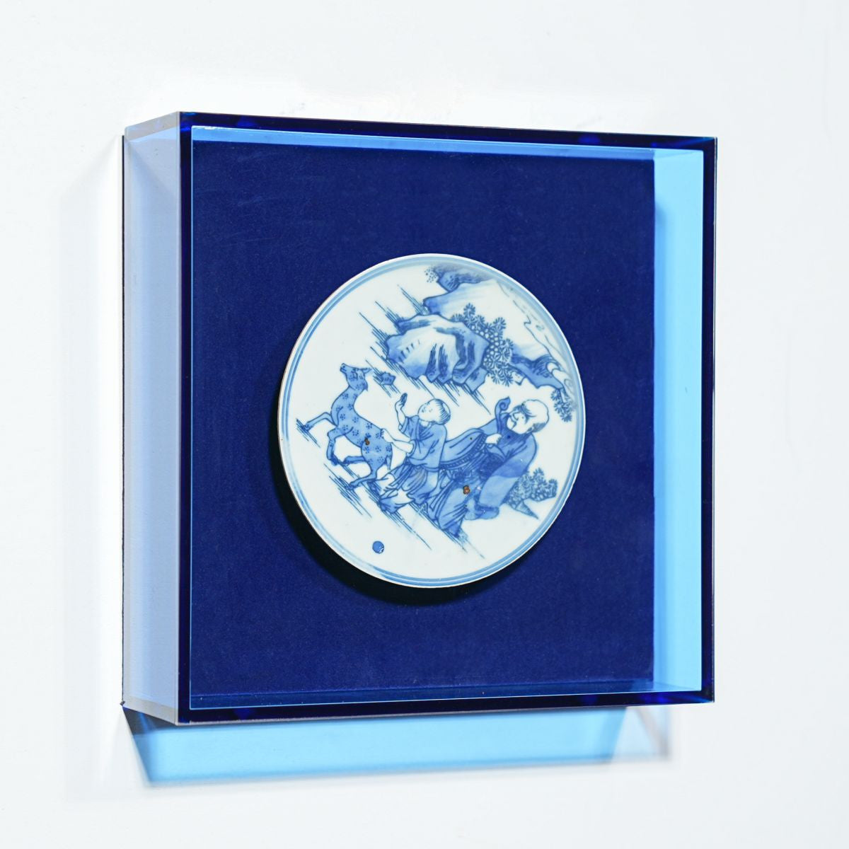 Legend of Asia Home Decor Handpainted Blue & White Porcelain Coaster God of Prosperity - Acrylic Shadow Box /S55D