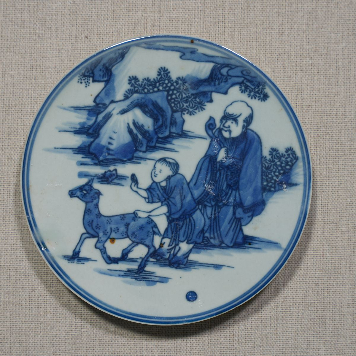 Legend of Asia Home Decor Handpainted Blue & White Porcelain Coaster God of Prosperity - Acrylic Shadow Box /S59