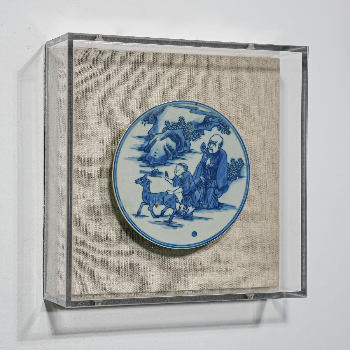 Legend of Asia Home Decor Handpainted Blue & White Porcelain Coaster God of Prosperity - Acrylic Shadow Box /S59