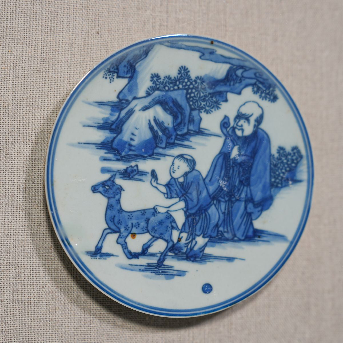 Legend of Asia Home Decor Handpainted Blue & White Porcelain Coaster God of Prosperity - Acrylic Shadow Box /S59