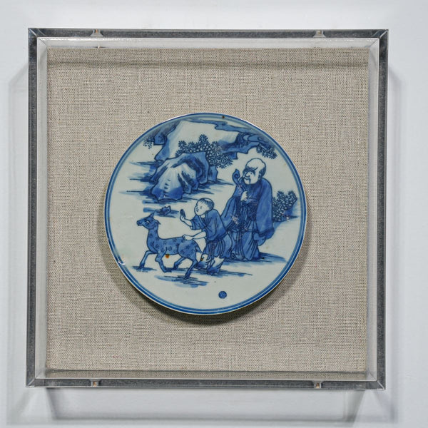 Legend of Asia Home Decor Handpainted Blue & White Porcelain Coaster God of Prosperity - Acrylic Shadow Box /S59