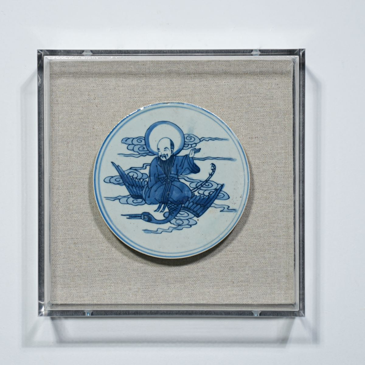 Legend of Asia Home Decor Handpainted Blue & White Porcelain Coaster Immortal Riding Crane - Acrylic Shadow Box /S59
