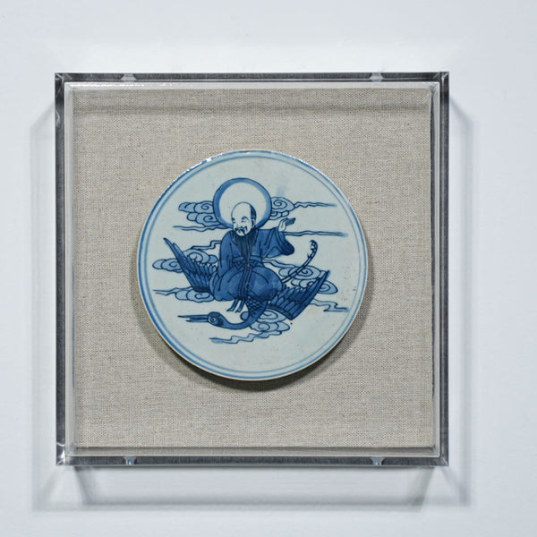 Legend of Asia Home Decor Handpainted Blue & White Porcelain Coaster Immortal Riding Crane - Acrylic Shadow Box /S59