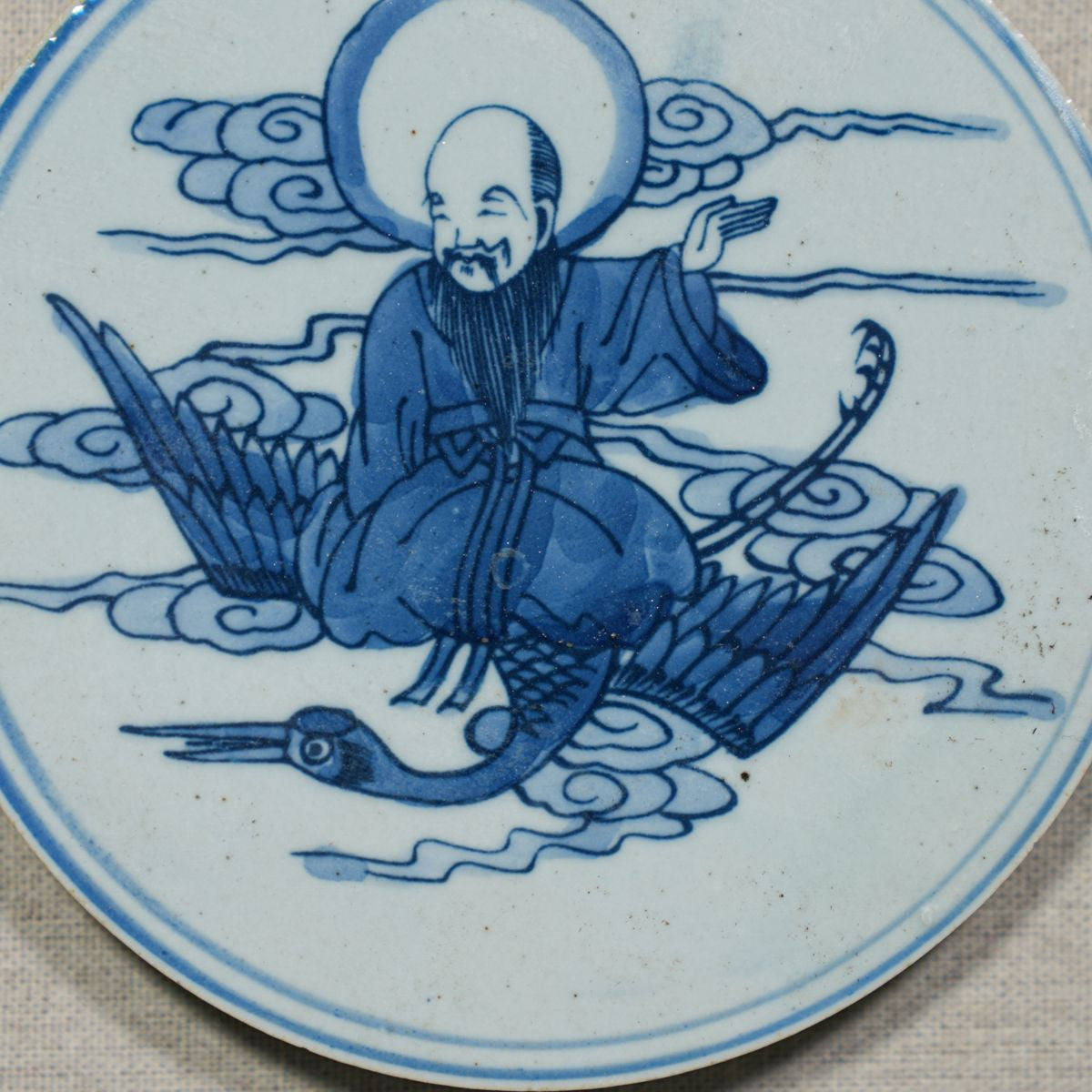 Legend of Asia Home Decor Handpainted Blue & White Porcelain Coaster Immortal Riding Crane - Acrylic Shadow Box /S59