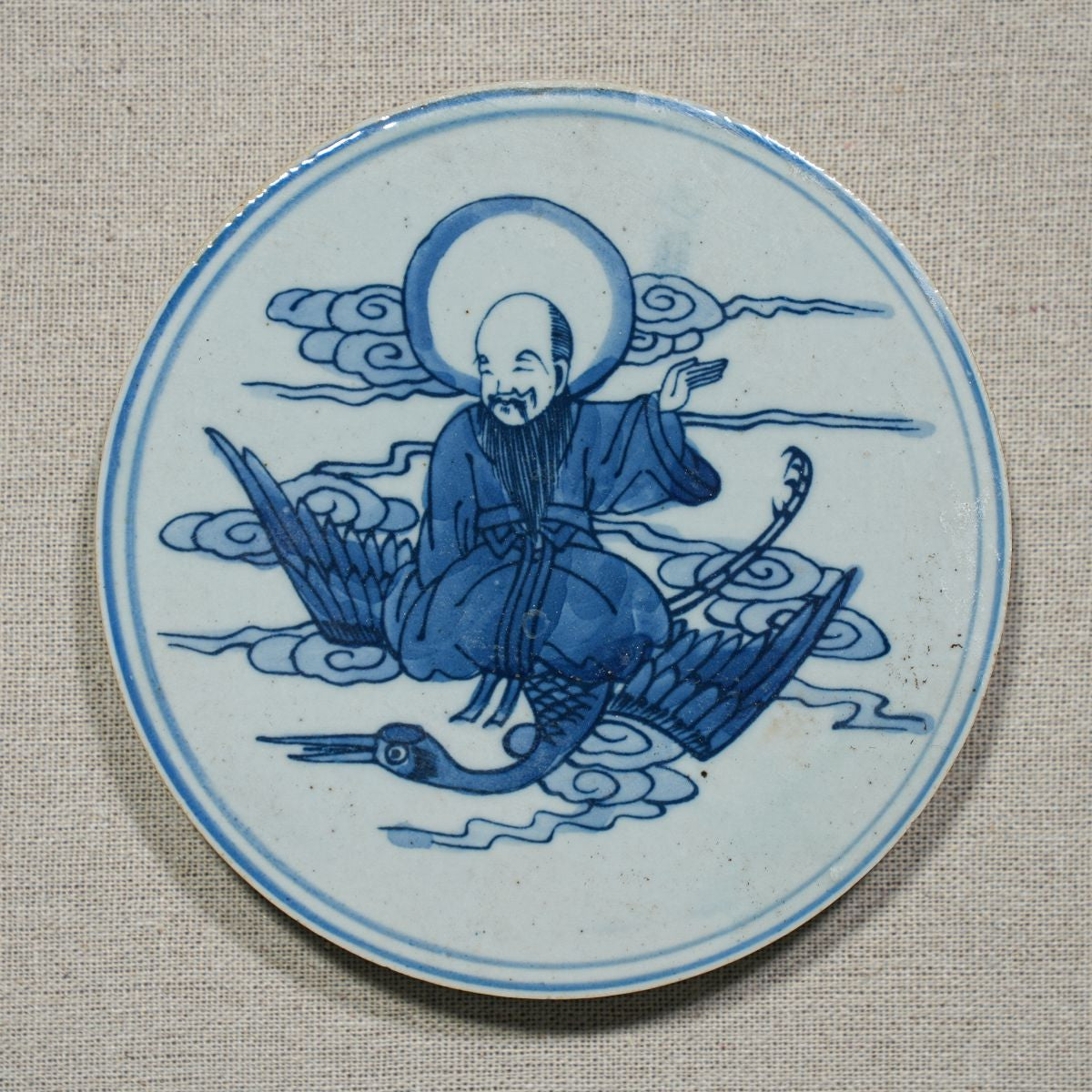 Legend of Asia Home Decor Handpainted Blue & White Porcelain Coaster Immortal Riding Crane - Acrylic Shadow Box /S59