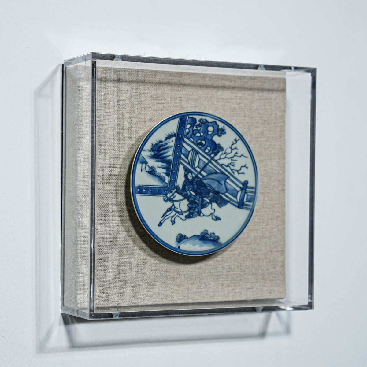 Legend of Asia Home Decor Handpainted Blue & White Porcelain Coaster Knight Han - Acrylic Shadow Box /S59