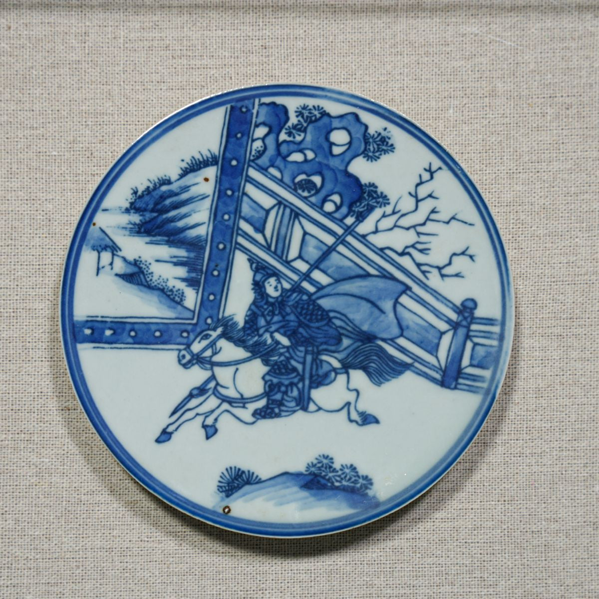 Legend of Asia Home Decor Handpainted Blue & White Porcelain Coaster Knight Han - Acrylic Shadow Box /S59