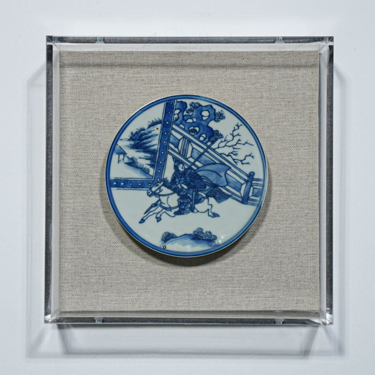 Legend of Asia Home Decor Handpainted Blue & White Porcelain Coaster Knight Han - Acrylic Shadow Box /S59