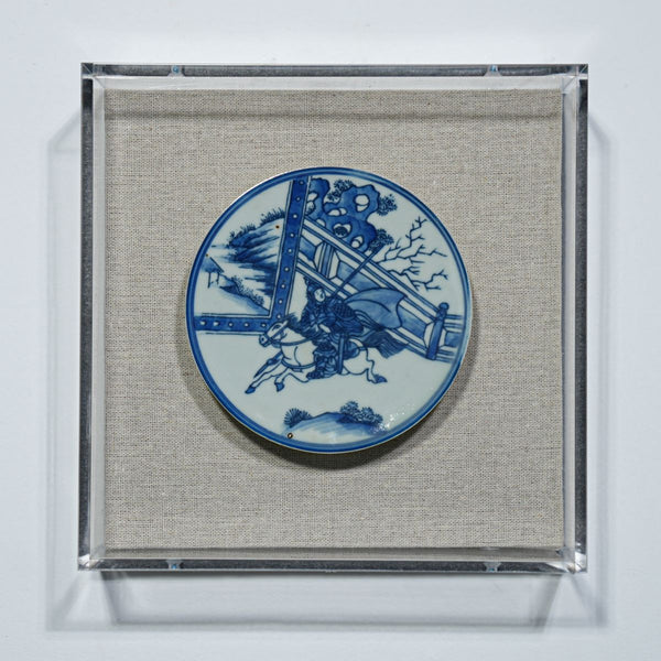 Legend of Asia Home Decor Handpainted Blue & White Porcelain Coaster Knight Han - Acrylic Shadow Box /S59